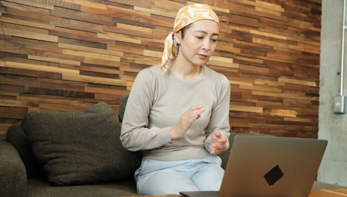 Female patient and doctor implement online medicine.