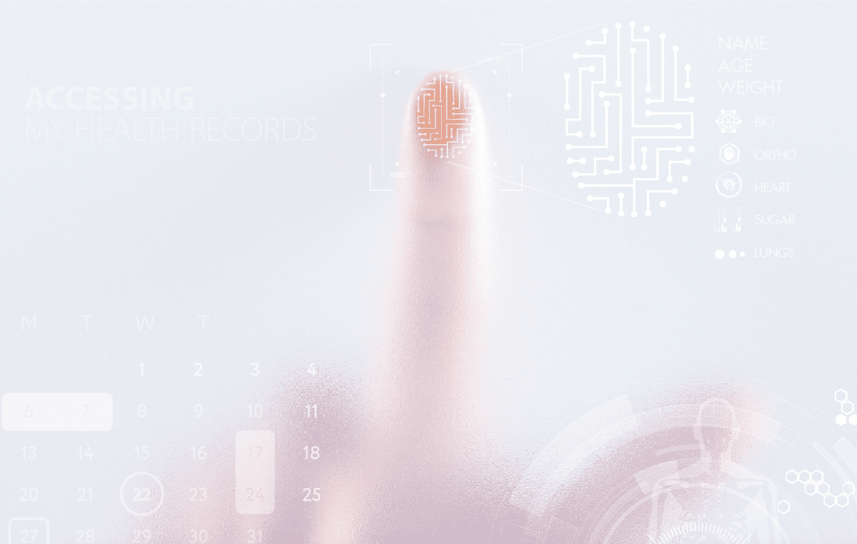 Artificial Intelligence – real opportunities Finger touching screen with data on it