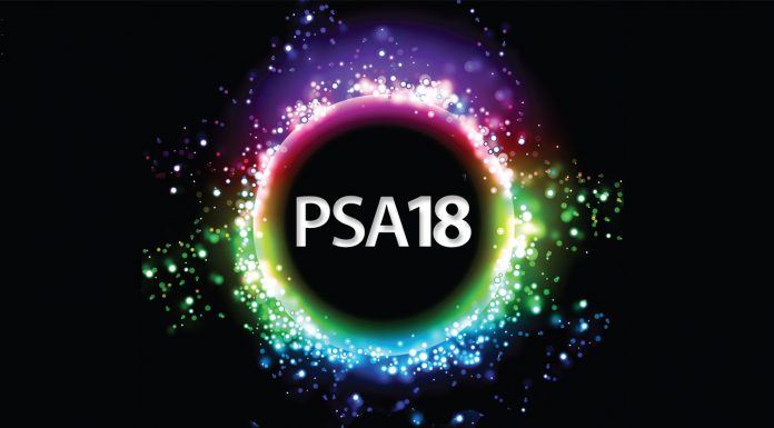 Leading Pharmacy Future: PSA18 highlights PSA18 text in a circle with multicoloured light reflections