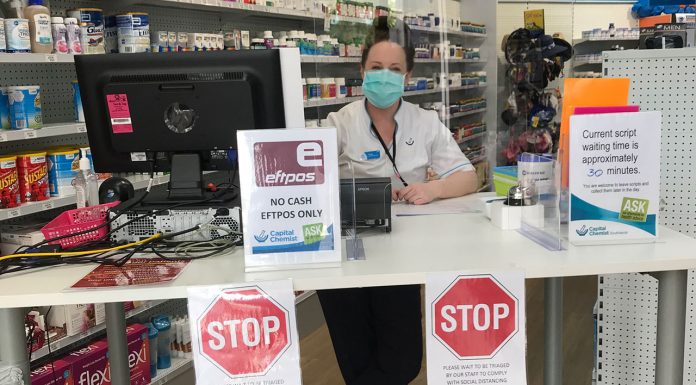 Here’s how community pharmacies are adapting to COVID-19 A triage desk at Capital Chemist Southlands prevents customers from entering the pharmacy