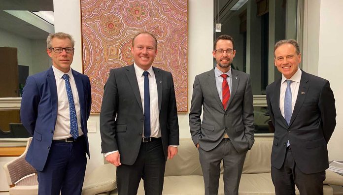 7CPA-signed-feature PSA's lead 7CPA negotiator Dr Shane Jackson, CEO Mark Kinsella and National President Associate Professor Chris Freeman with Federal Health Minister Greg Hunt.