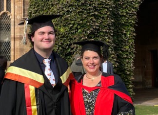 Aboriginal pharmacy student strives for healthcare equality Graduation day: Alexander Burke MPS with Associate Professor Rebekah Moles