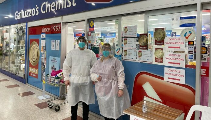 211013-covidstory-feature2 Ben Galluzzo MPS on the first day his pharmacy offered the COVID-19 vaccine to patients