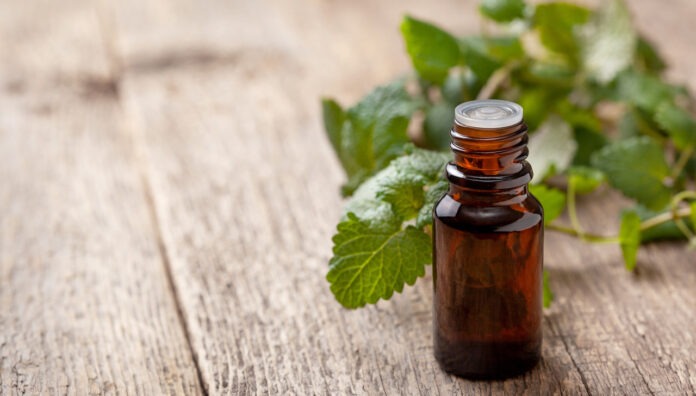 bottle with essential mint oil