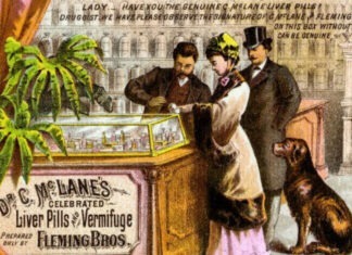 Anthelmintic remedies drawing of a 19th century pharmacy