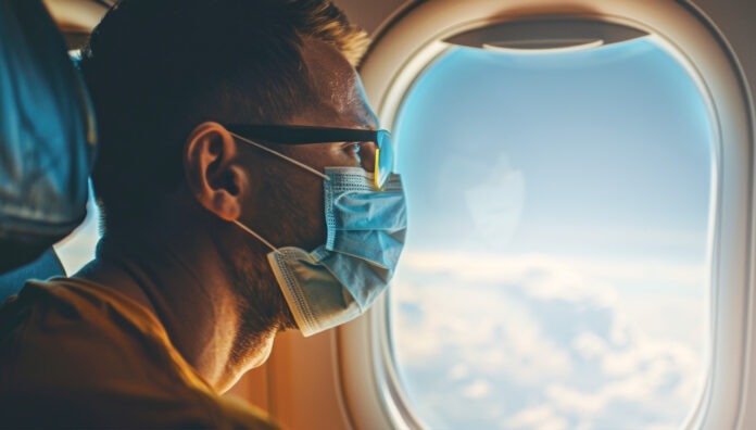 man-wearing-face-mask-looking-out-airplane-window-suitable-travel-health-concepts_WEB high-risk holidaymakers